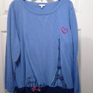 Talbot's Woman 3X Blue Eiffel Tower Long Sleeve Sweater